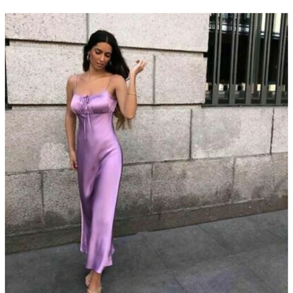 Zara long satin purple dress